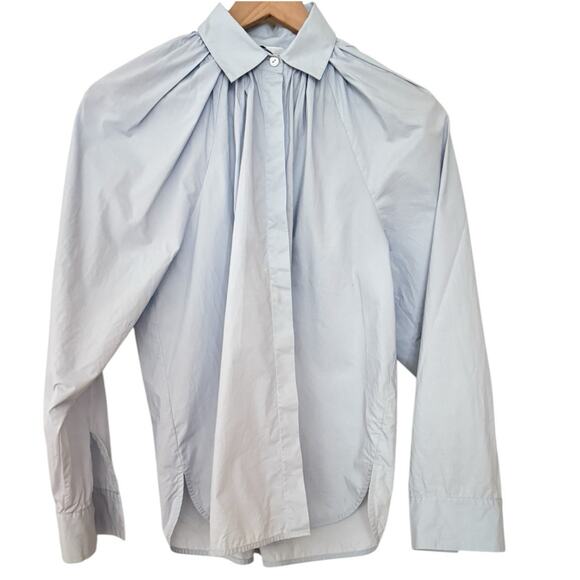 Rebecca Taylor Light Ruched Raglan Cotton Button Up Long Sleeve Blouse Size S - Picture 1 of 10